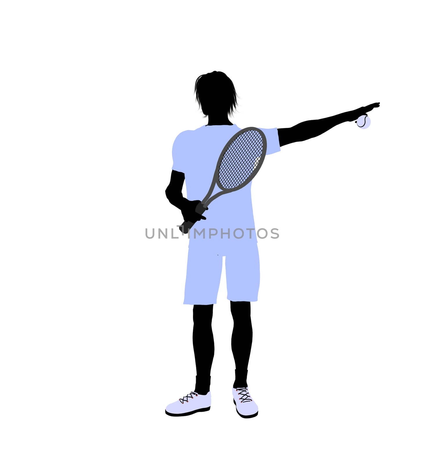 Male tennis player art illustration silhouette on a white background