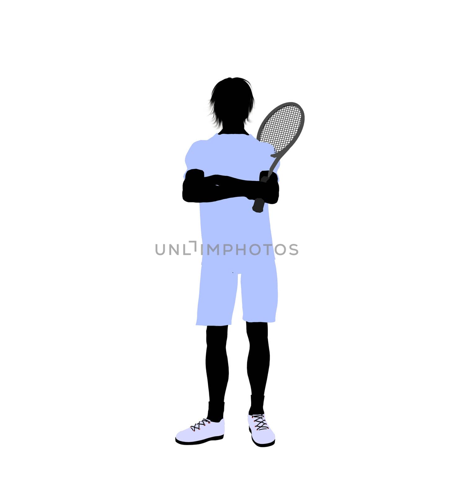 Male tennis player art illustration silhouette on a white background