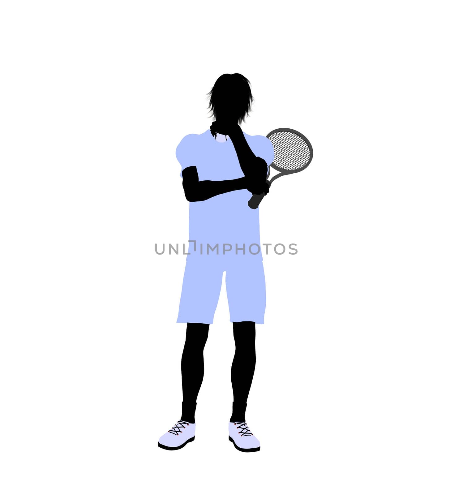 Male tennis player art illustration silhouette on a white background