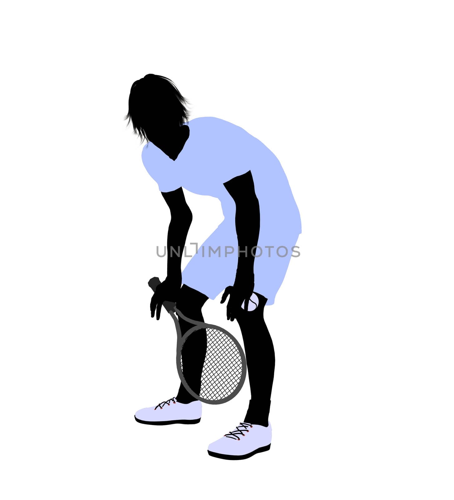 Male tennis player art illustration silhouette on a white background