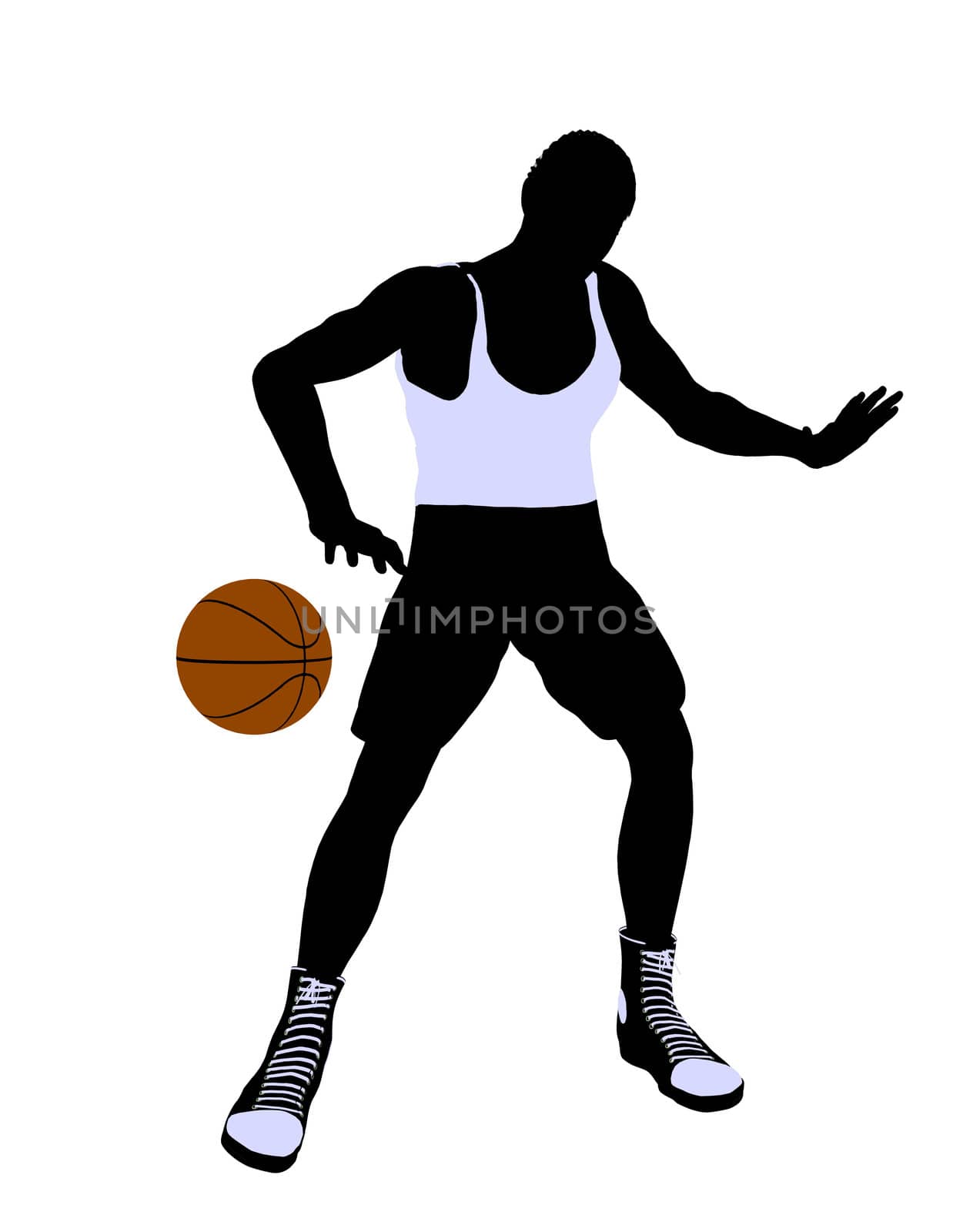 African American basketballl player silhouette on a white background