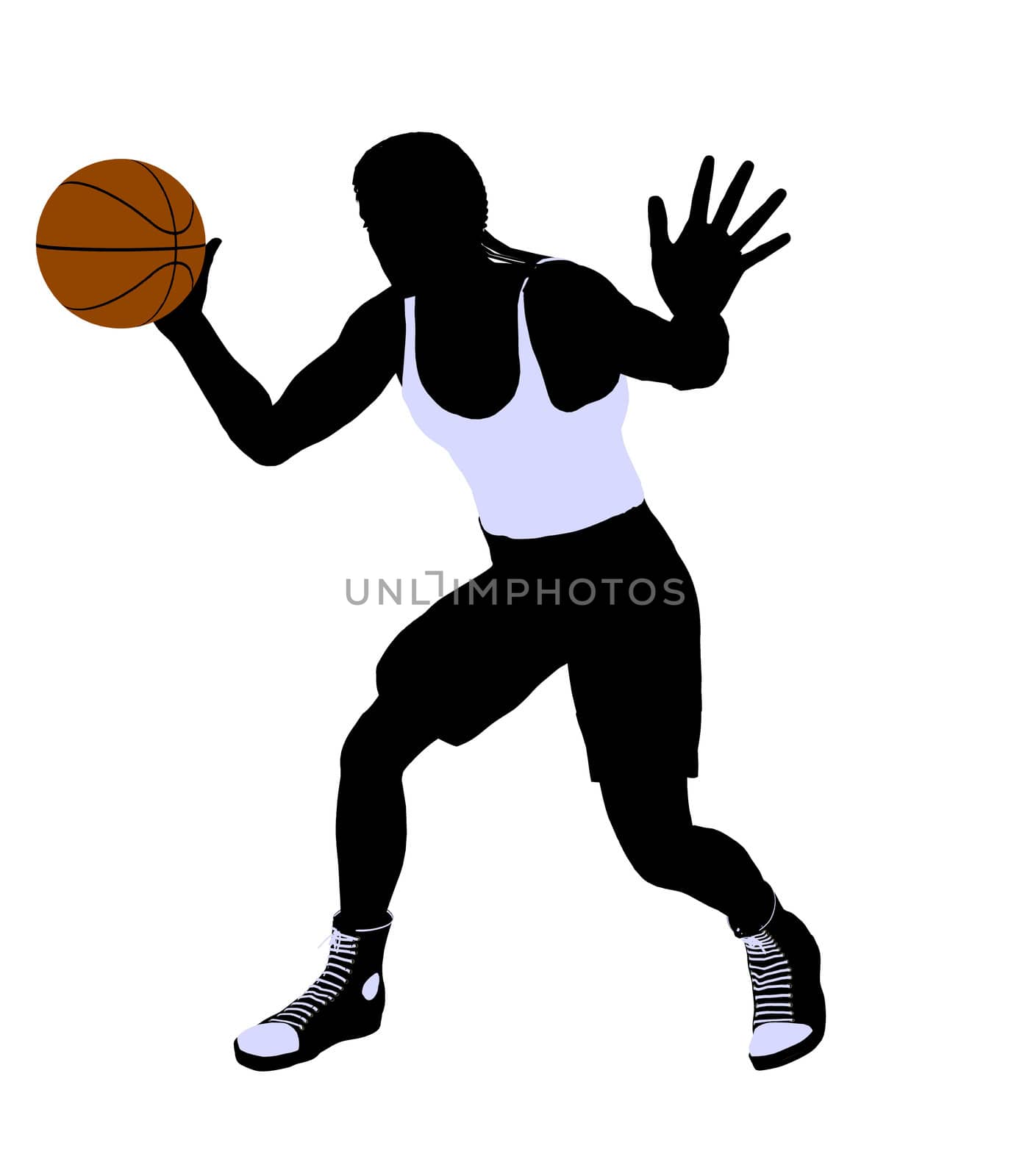 African American basketballl player silhouette on a white background