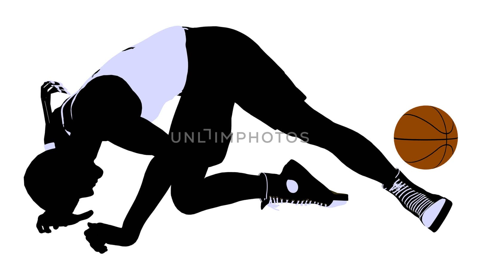 African American basketballl player silhouette on a white background