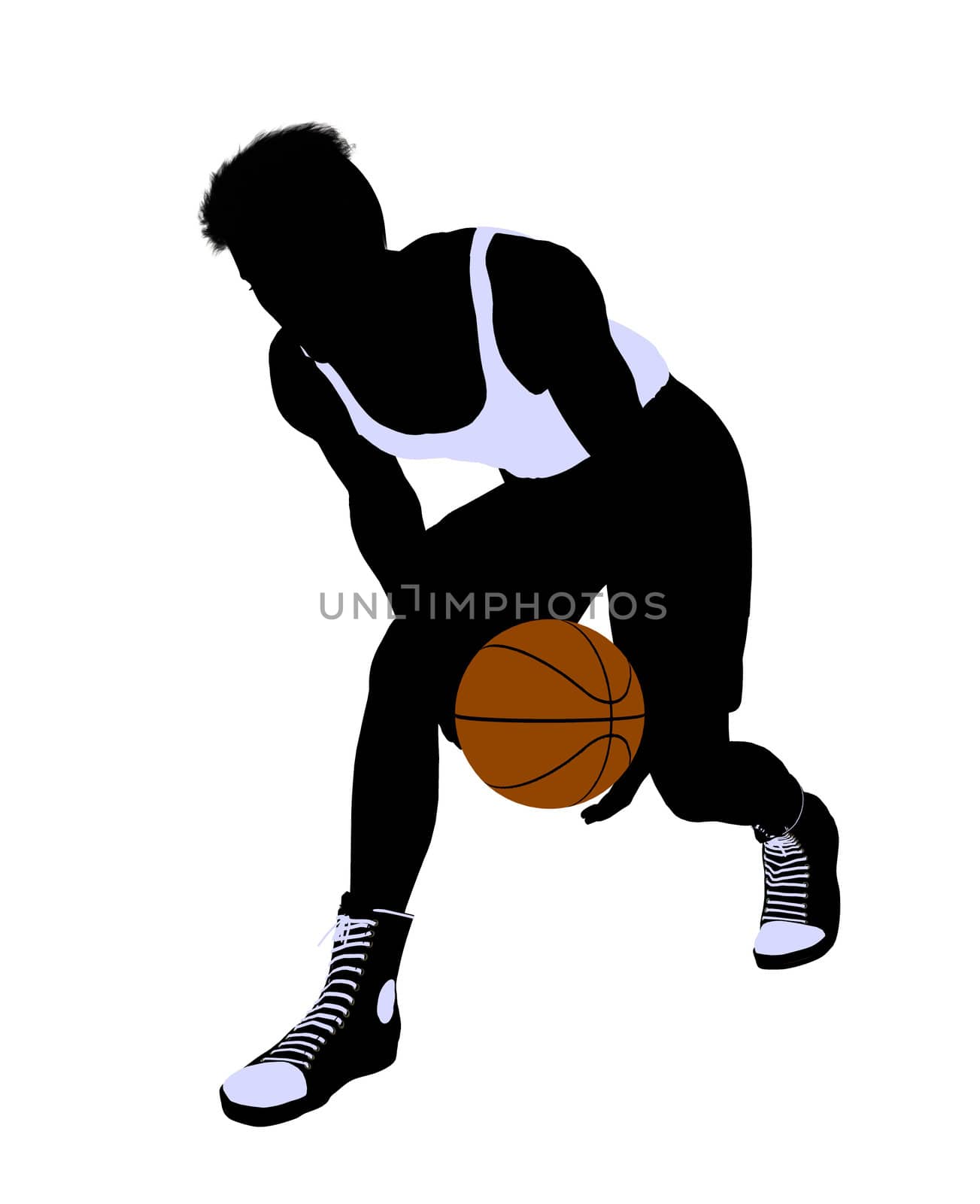 Male basketballl player silhouette on a white background
