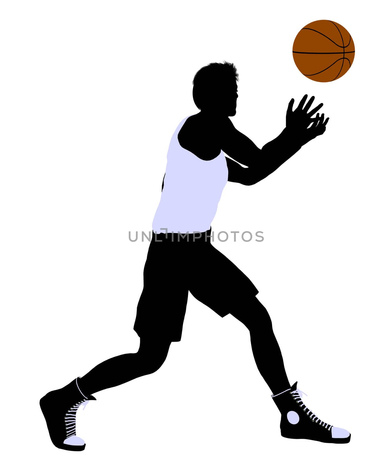 Male basketballl player silhouette on a white background