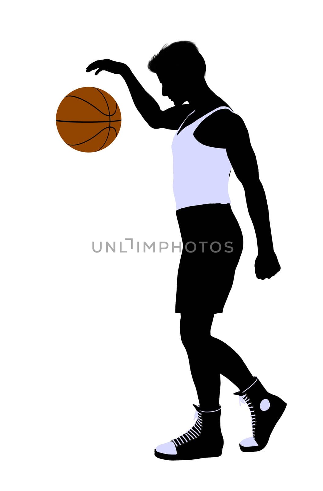 Male basketballl player silhouette on a white background