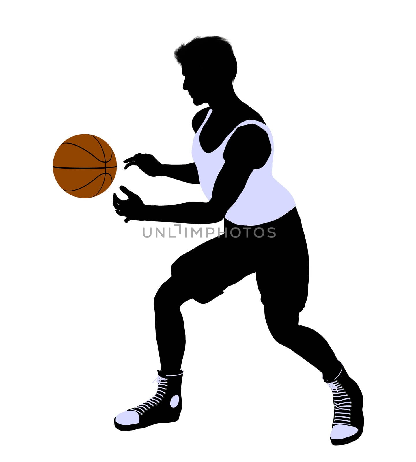 Male basketballl player silhouette on a white background