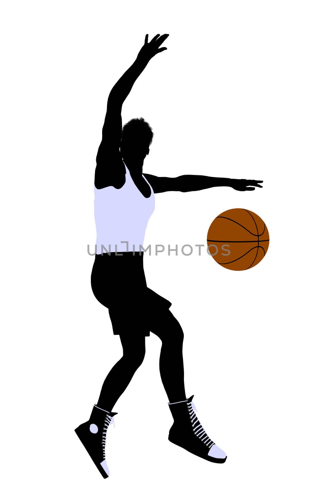 Male basketballl player silhouette on a white background