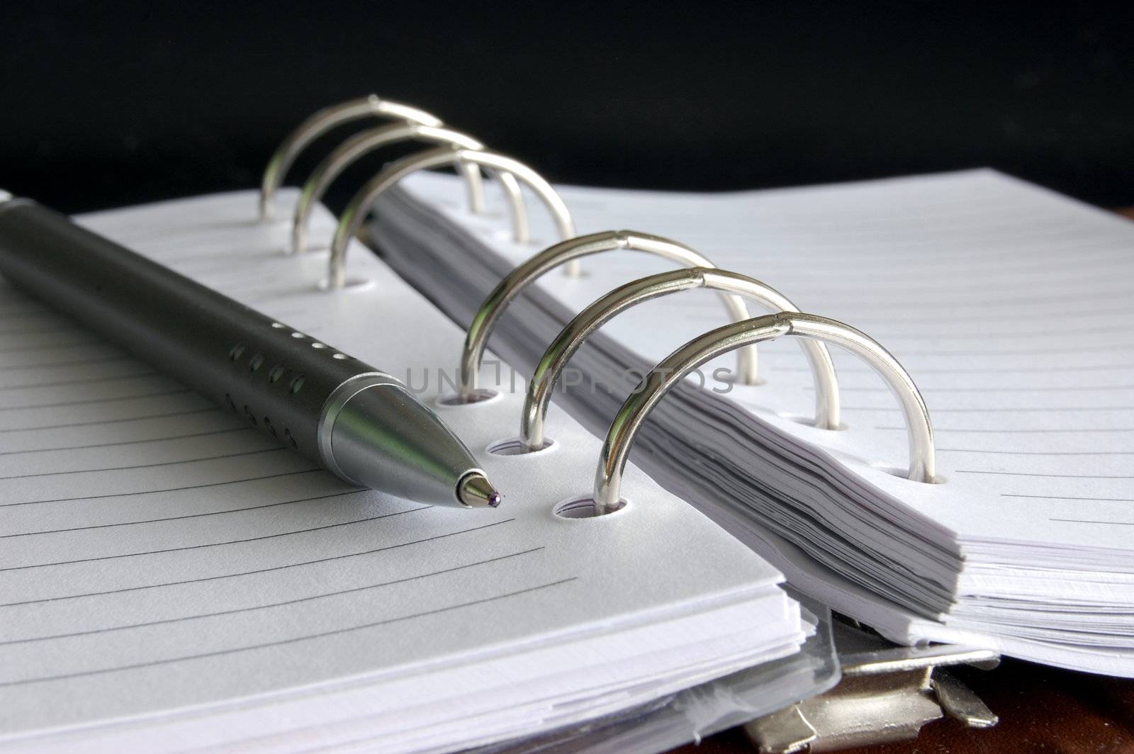 business organizer or pocket planner with pen for busy people