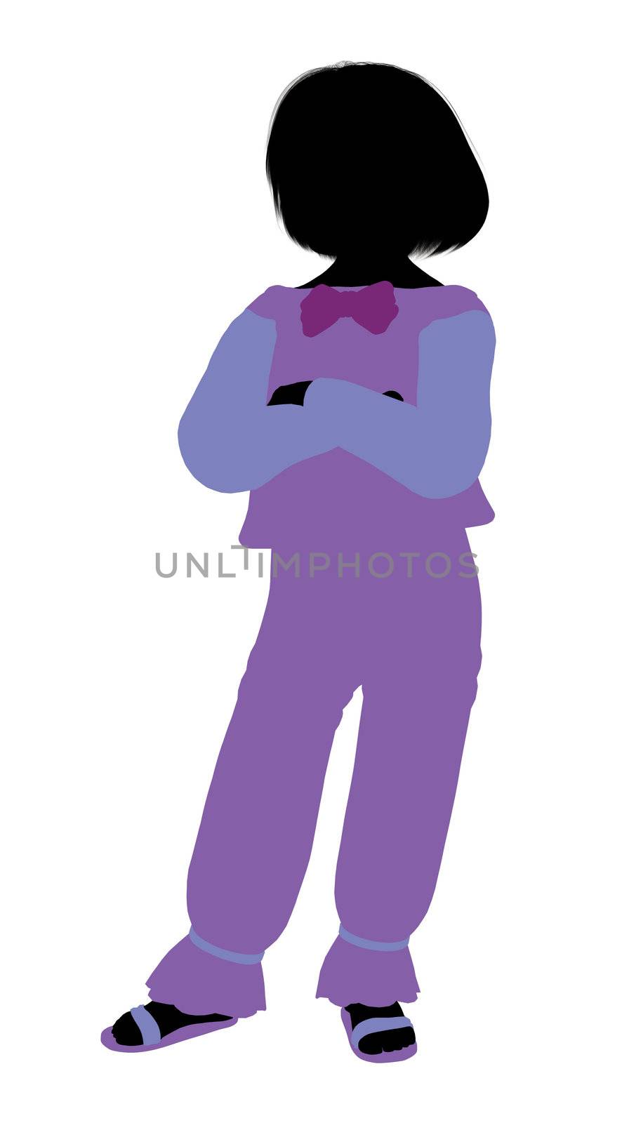 Caucasian girl silhouette on a white background