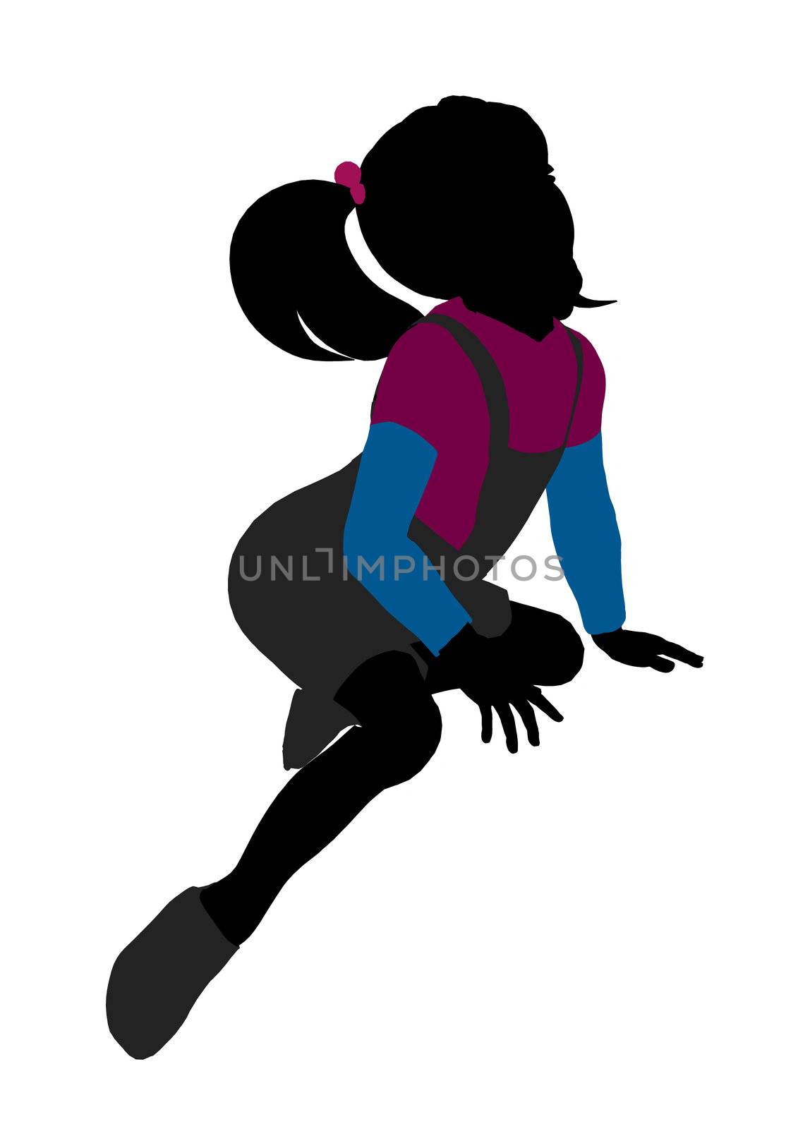 Caucasian girl silhouette on a white background