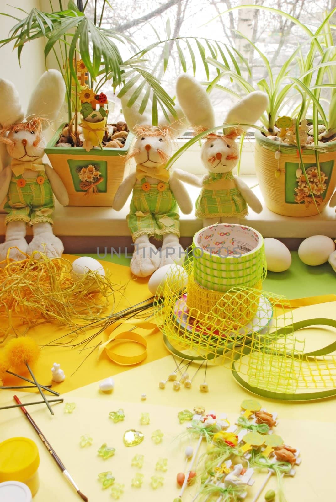 Easer decorations: rabbits and eggs