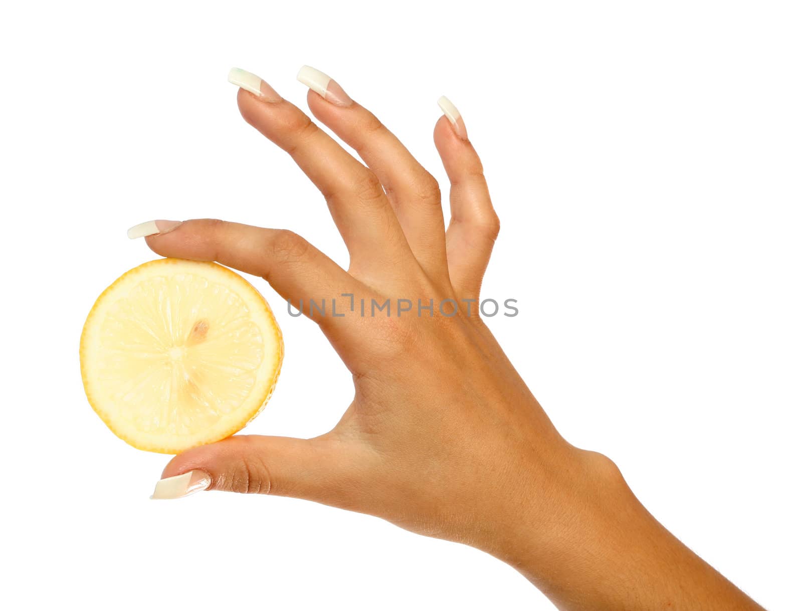 Manicure and sliced orange, isolated on white