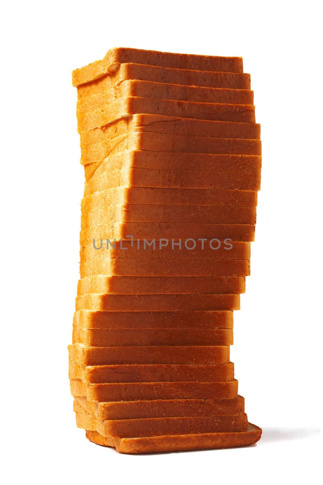 Sliced white bread for toasts on white background.