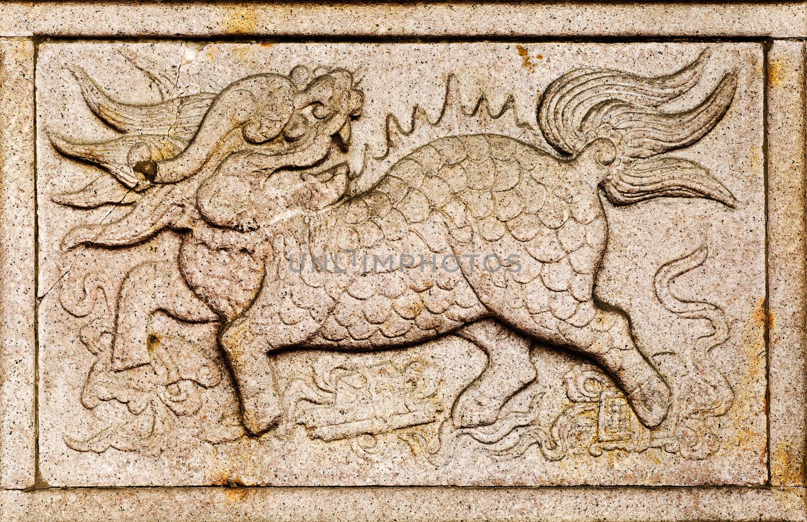 Chinese traditional holy animal god stone carving.