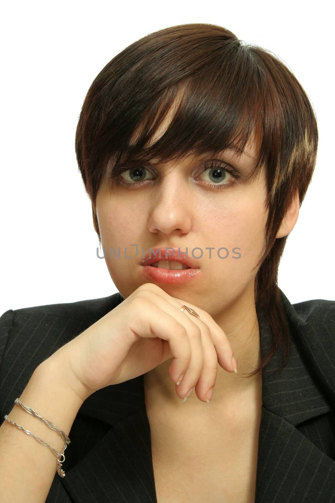 Young nice businesswoman, isolated on white