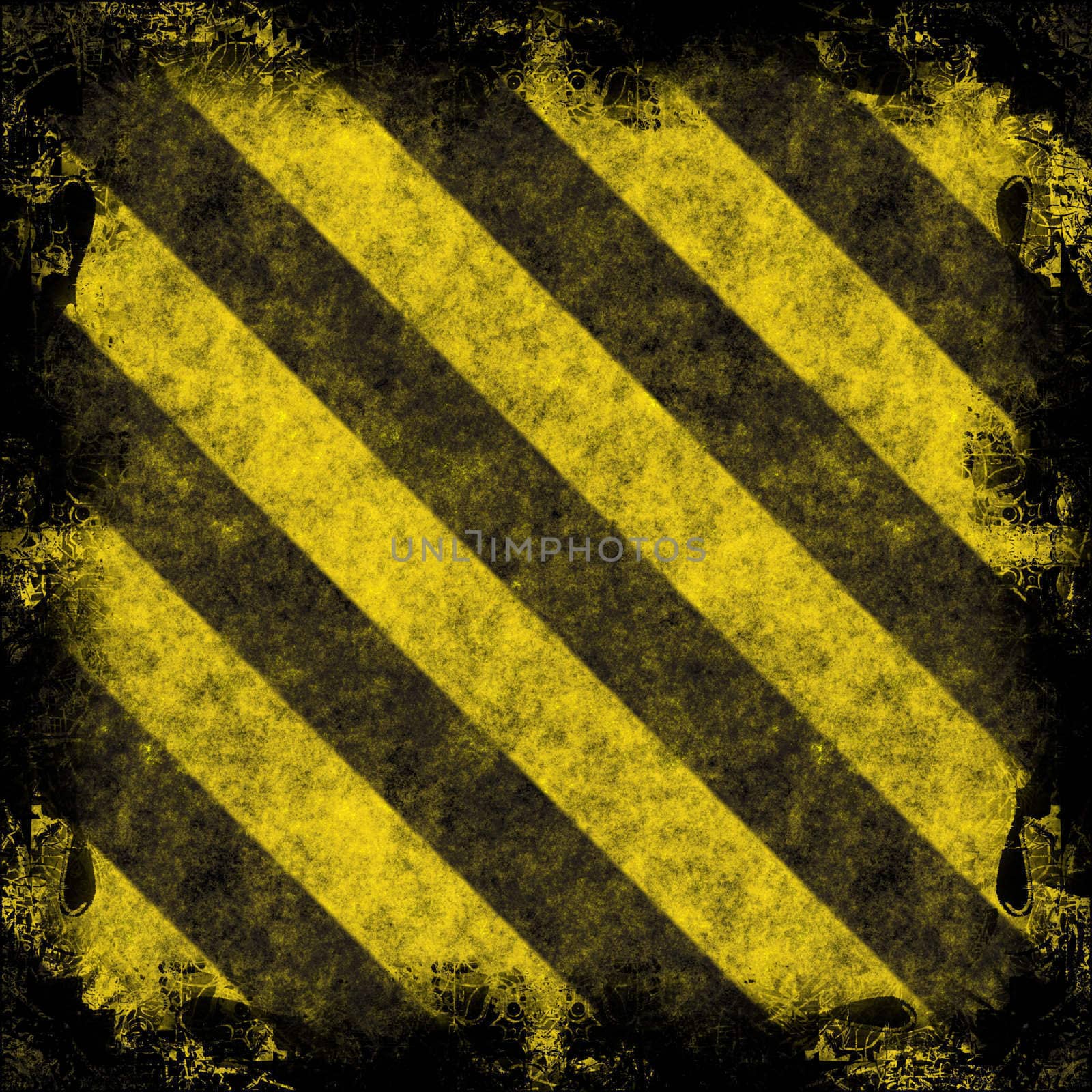 A diagonal hazard stripes frame.  The stripes are weathered, worn and grunge-looking.  