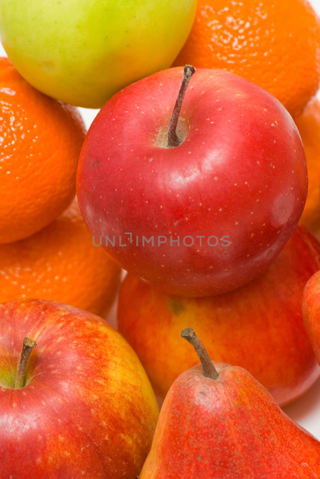 still life with mandarin,pear and apple