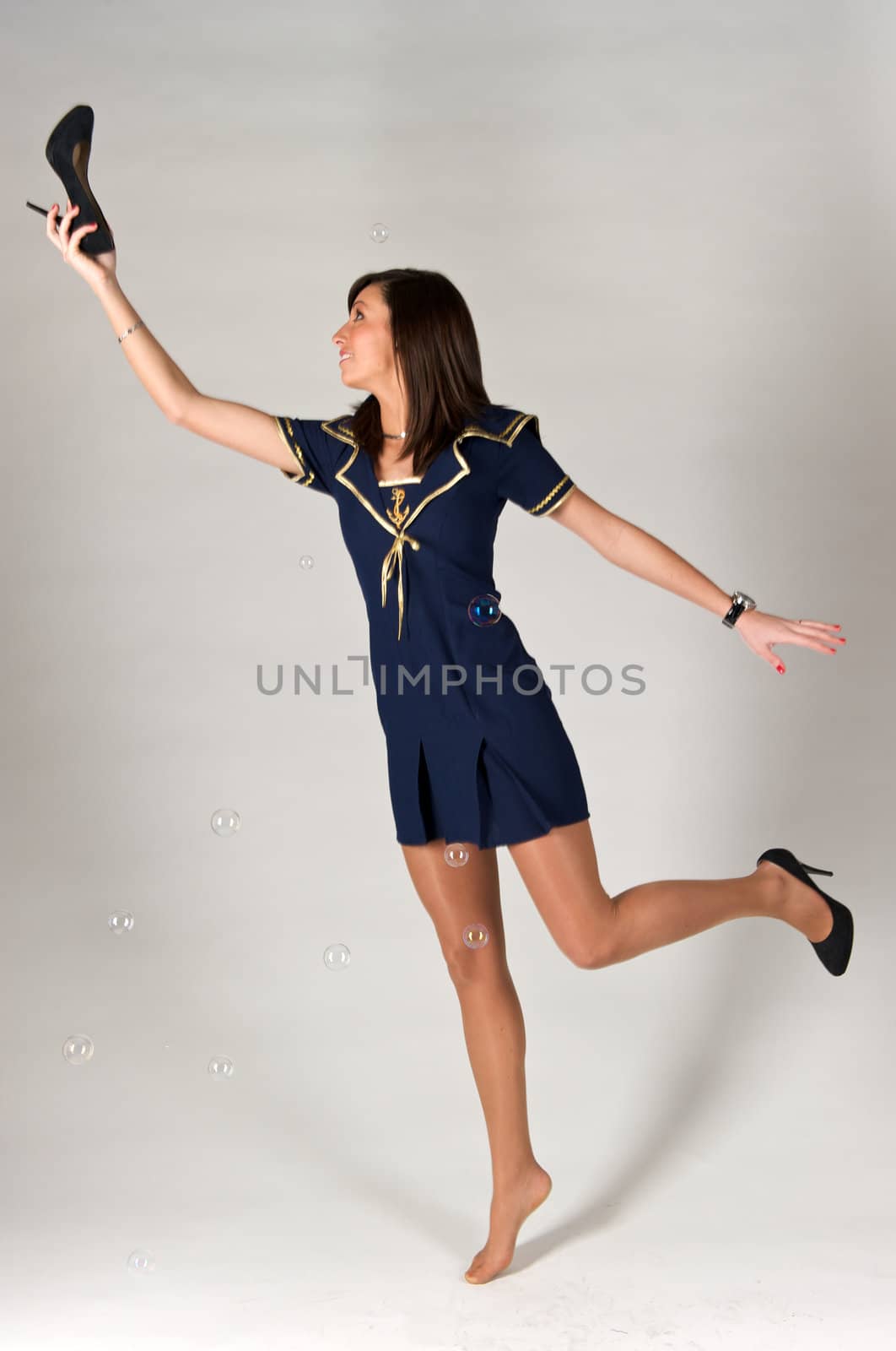 Pretty young woman wearing cabin crew clothes