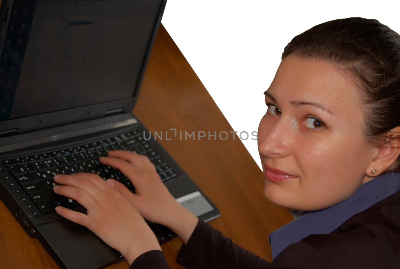 brunette women with laptop (notebook) by mettus