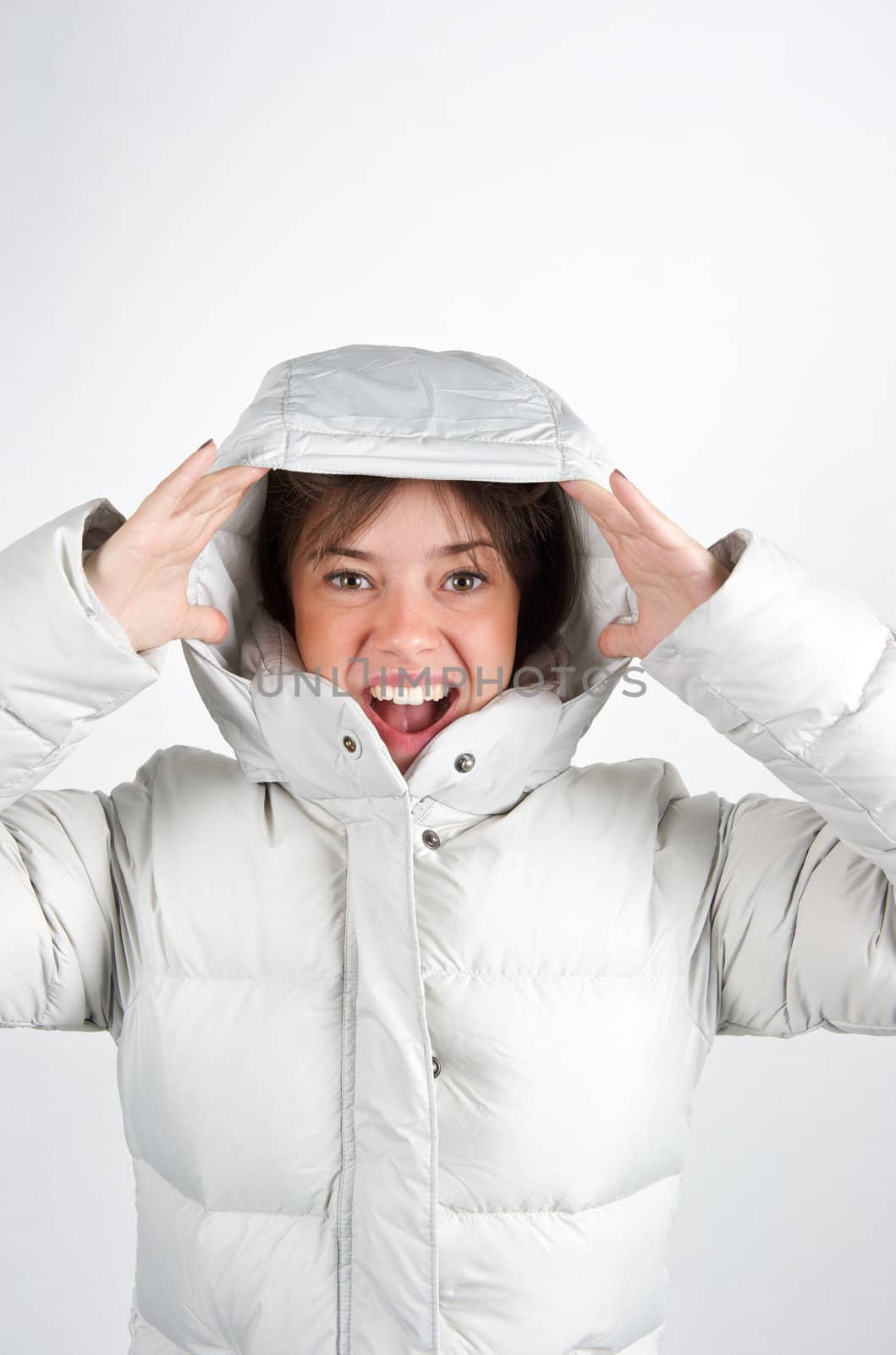 Beautiful Winter Woman Wearing An Huge Jackett