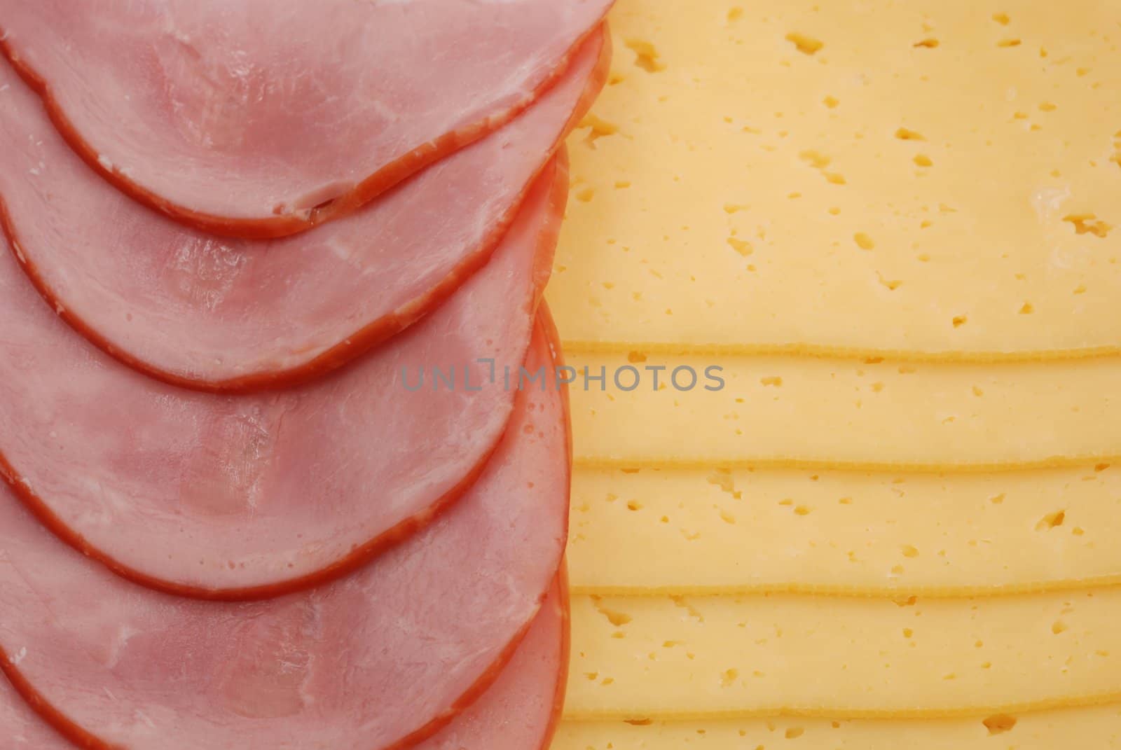 Slices of ham and cheese with bread