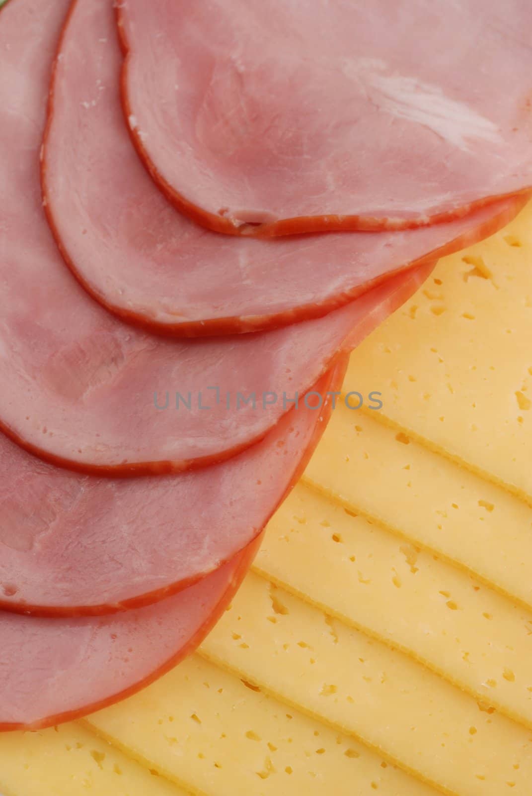 Slices of ham and cheese with bread