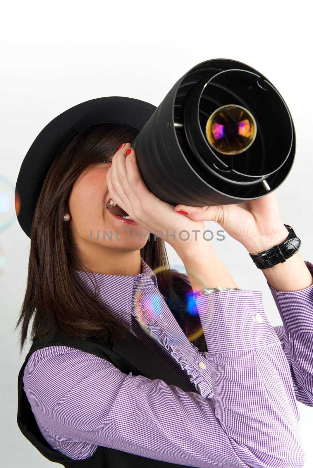 Portrait of crazy Woman Screaming and looking up 