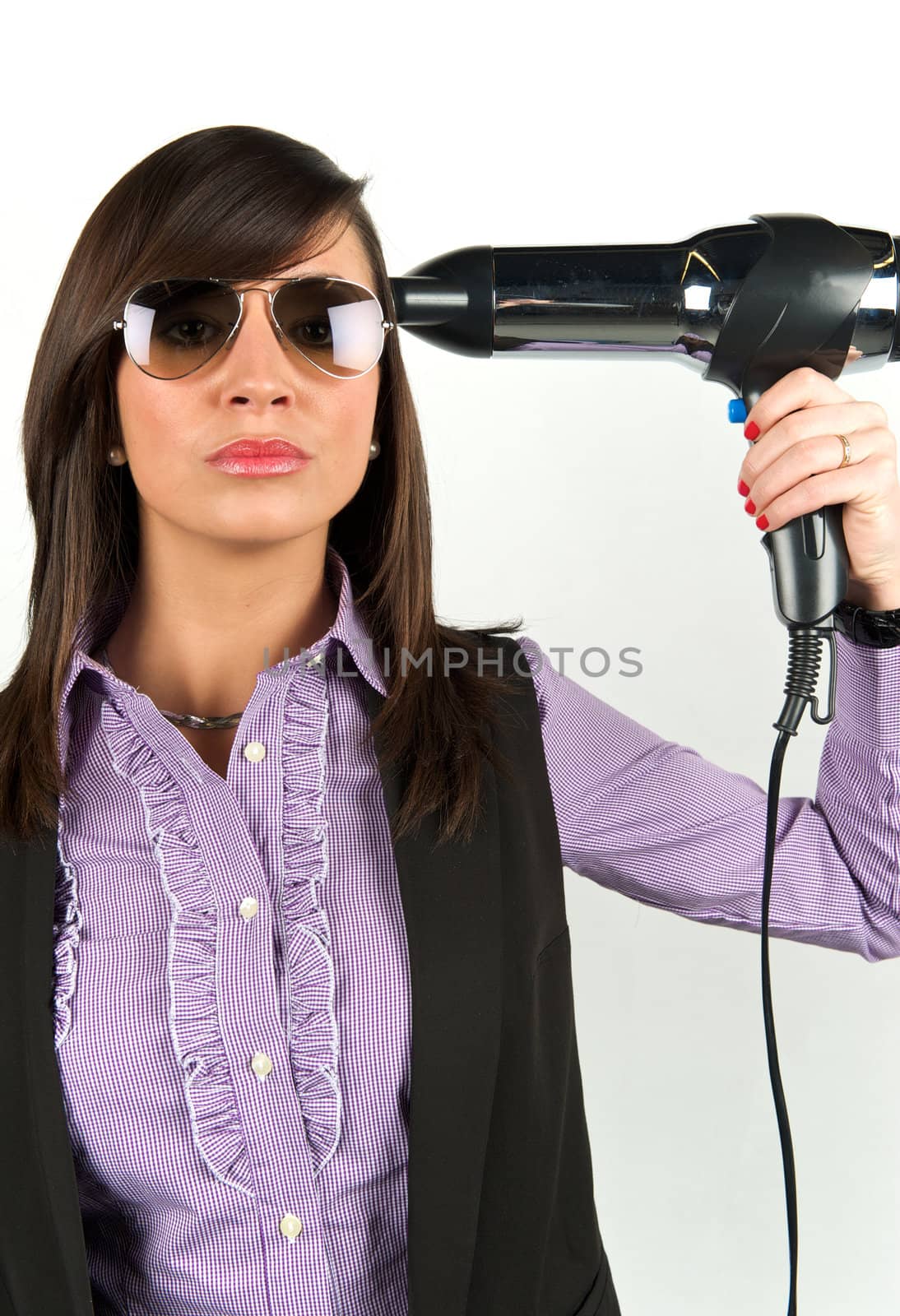 Young attractive woman with hairdryer 