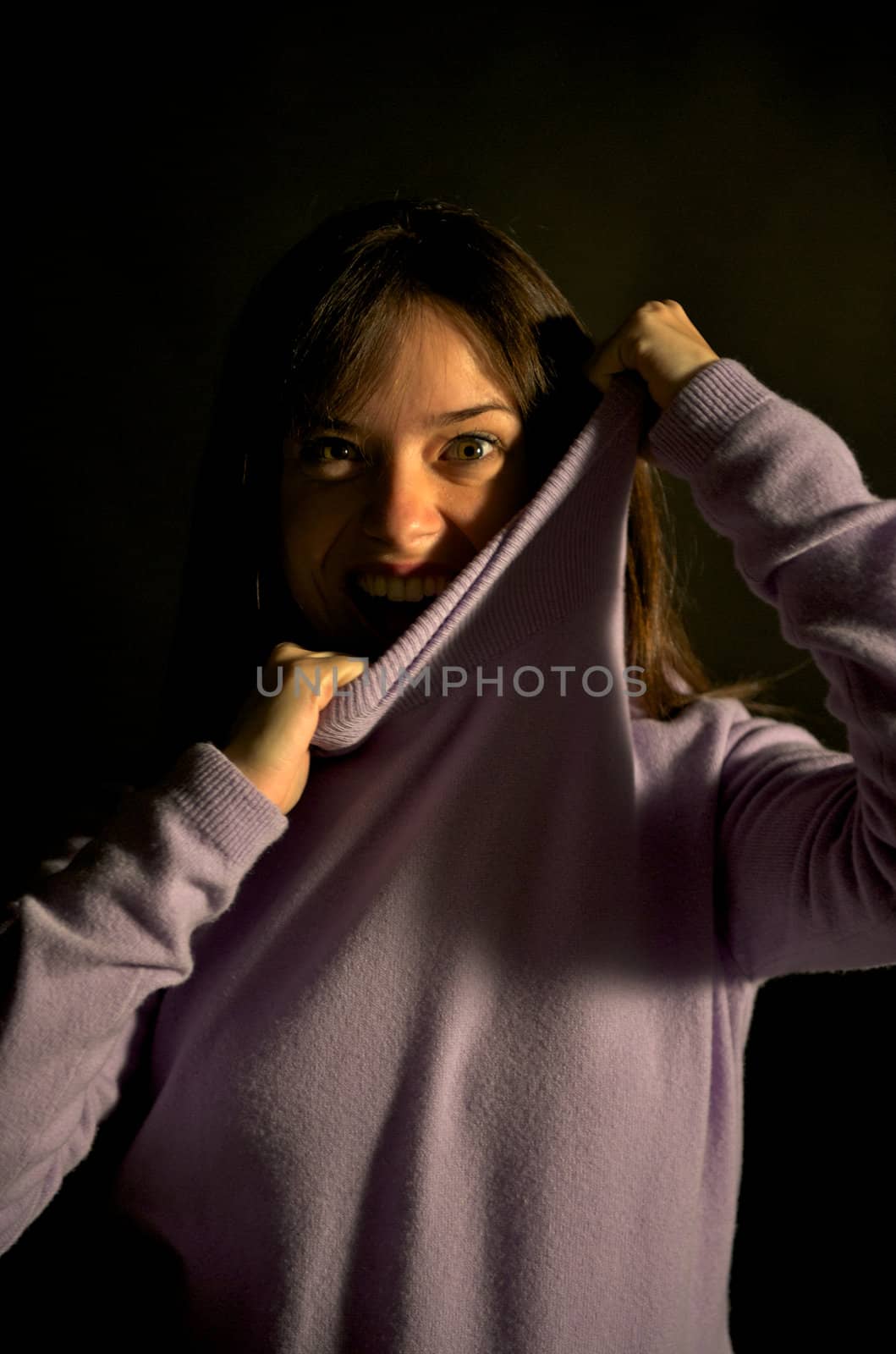 Pretty woman in a studio with bubbles by swimnews