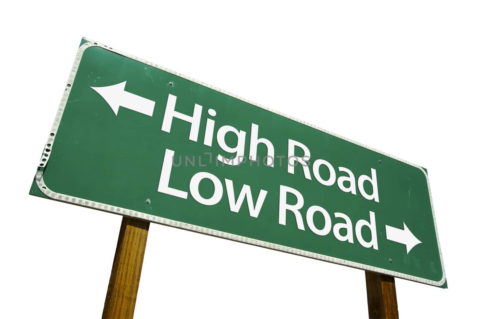 High Road, Low Road  - Road Sign isolated on White with Clipping Path