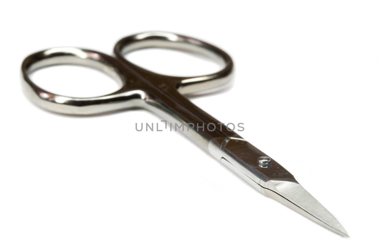 close-up metal nail scissors, isolated on white