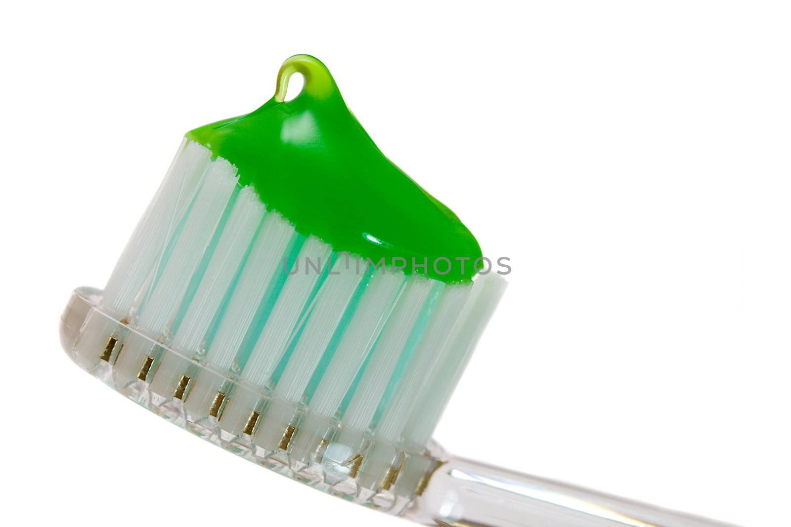 close-up tooth-brush with paste, isolated on white