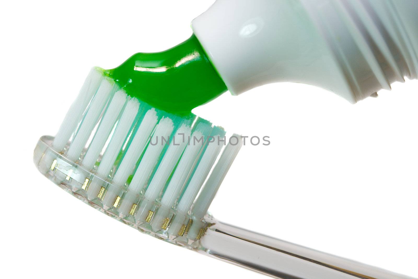 close-up tooth-brush with tooth-paste by Alekcey