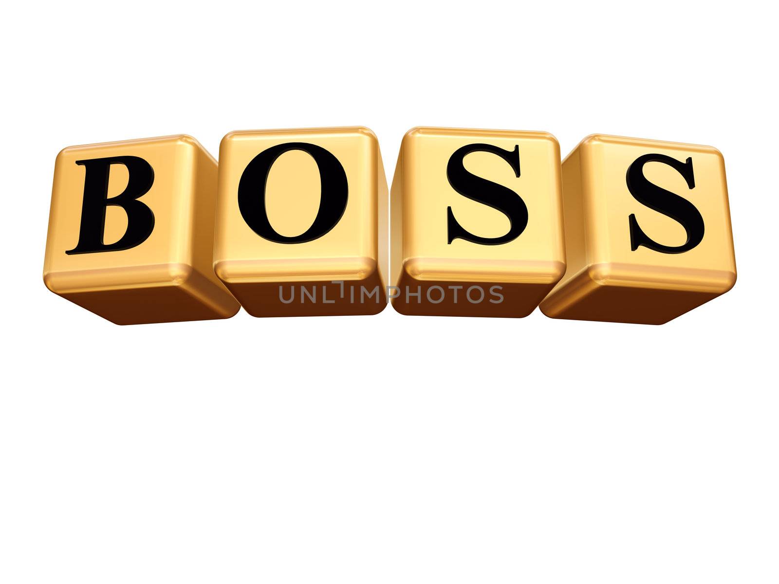 3d golden boxes with black letters, text - boss, isolated