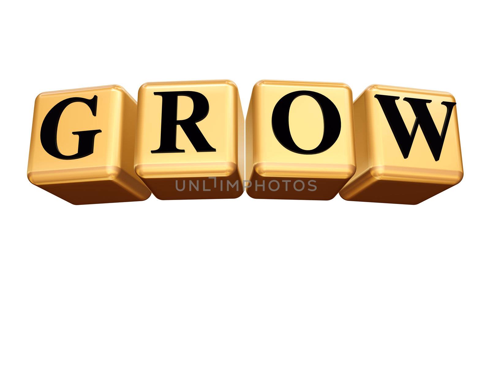 3d golden boxes with black letters, text - grow, isolated