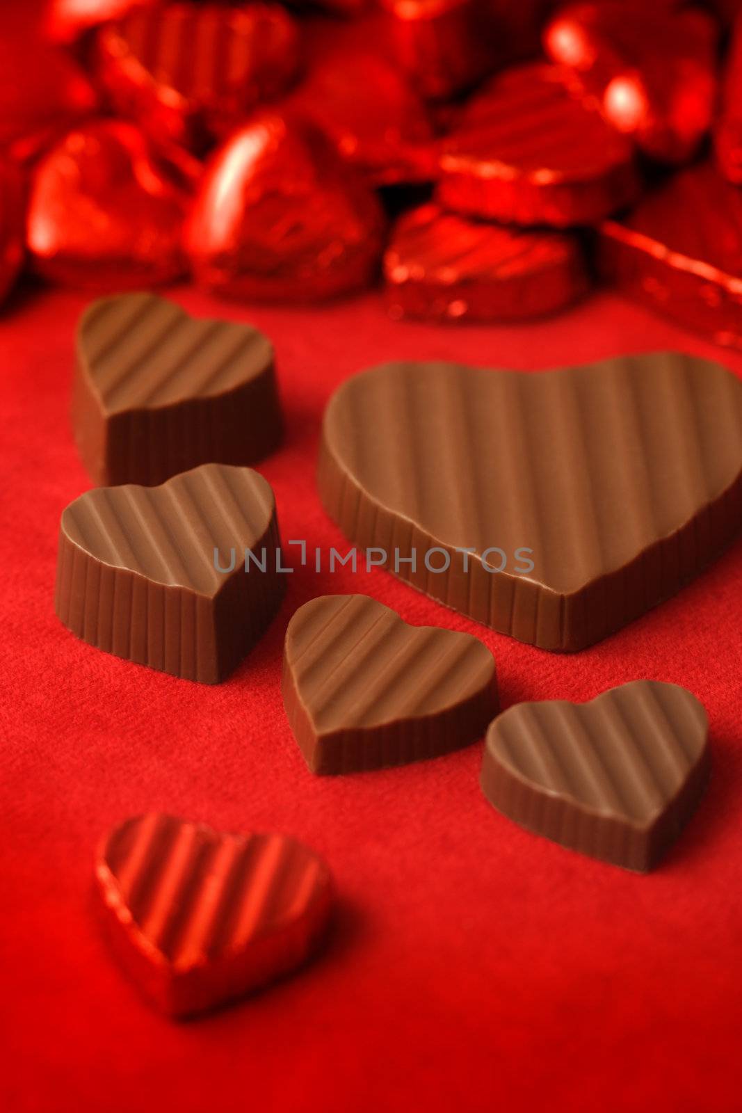 Delicious chocolates for Valentines day.  Shallow depth of field - focus through the middle of image.
