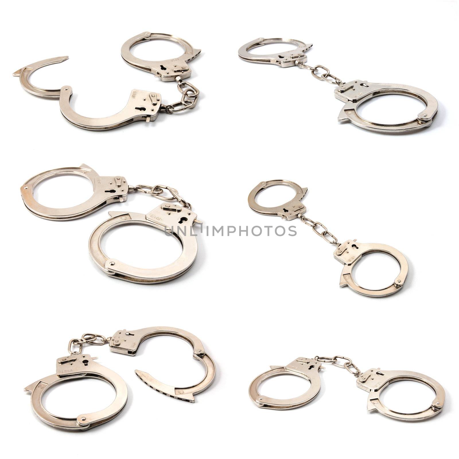 silver handcuffs collection isolated on white background