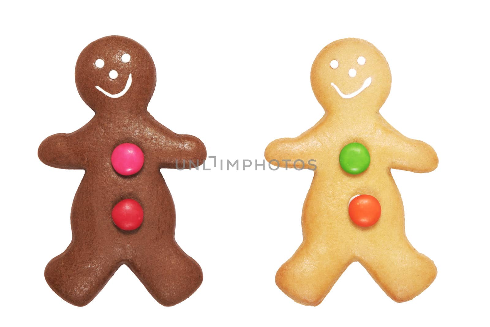 Two Gingerbread Man Cookies On A White Background