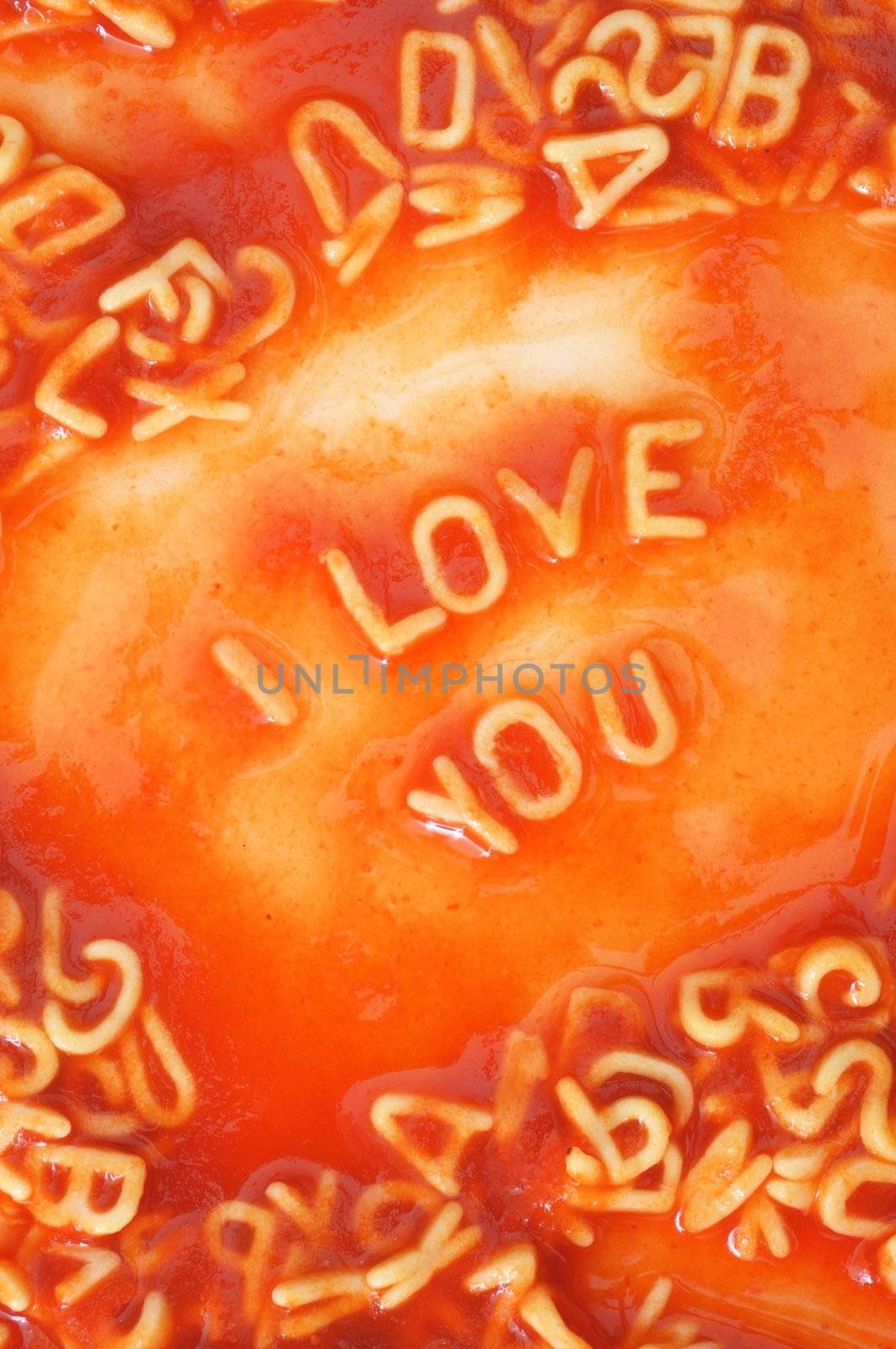 I love you concept with red pasta food