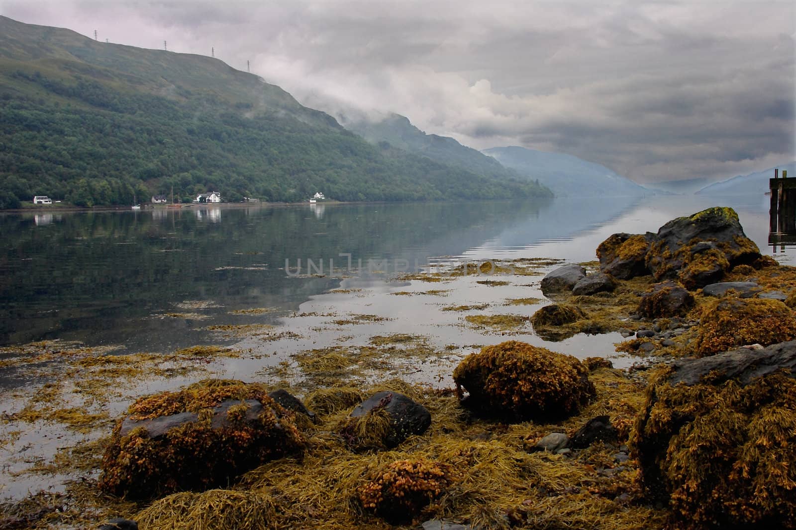 Storm clouds gather over Loch Long, in Argyll and Bute, Scotland.