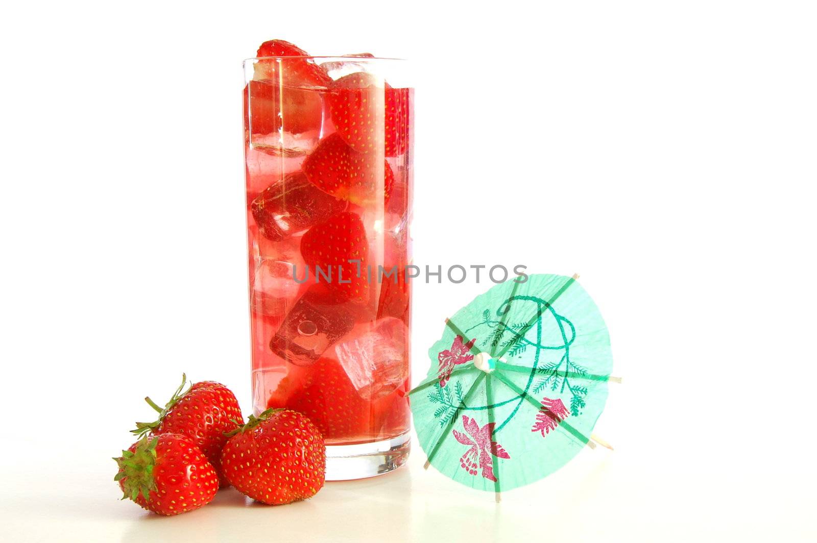 healthy lifestyle with strawberry fruit drink isolated on white