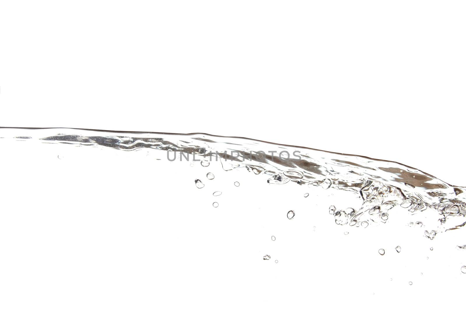 wave of fresh and cool water with bubbles on white background