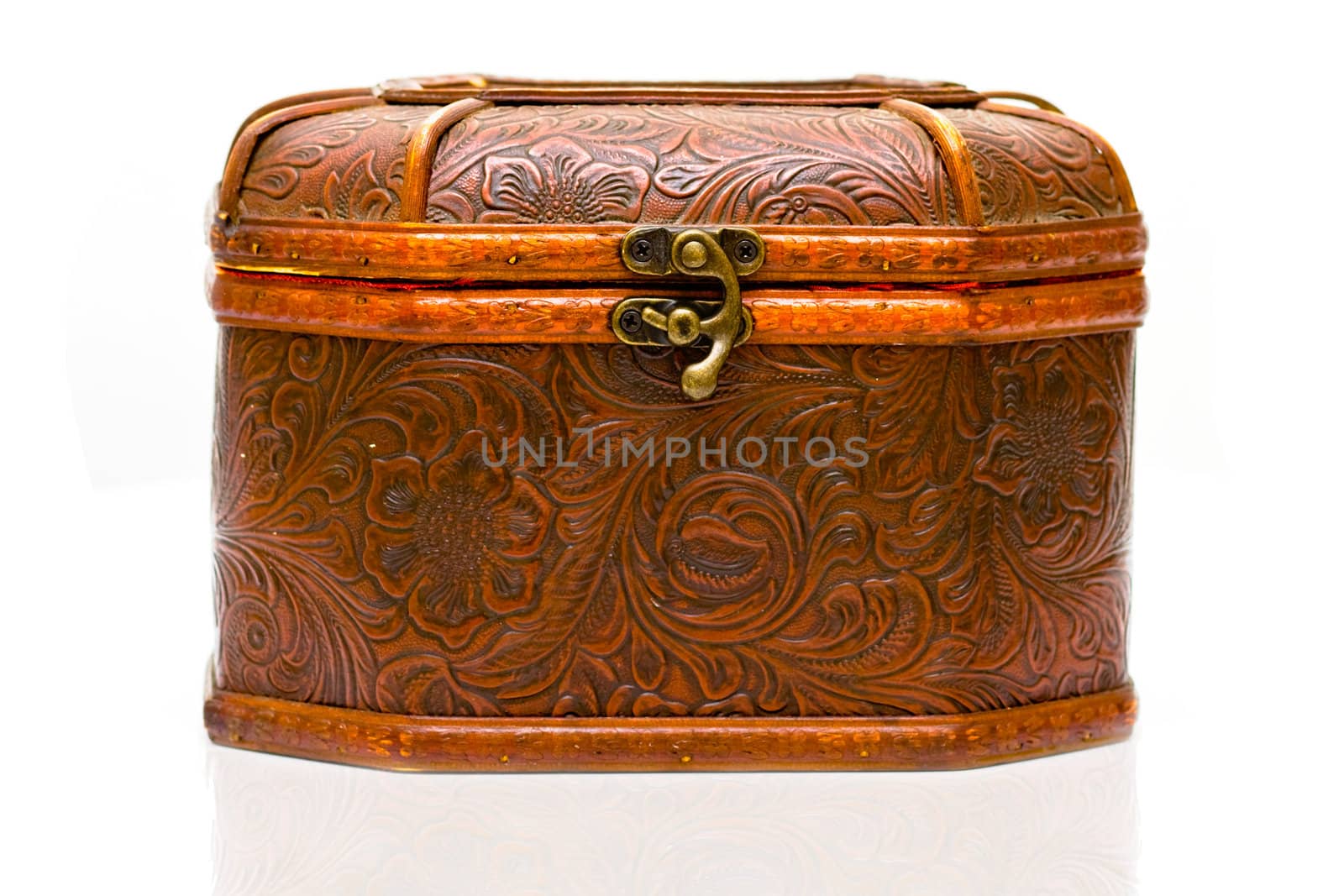 wooden jewerly casket on white background