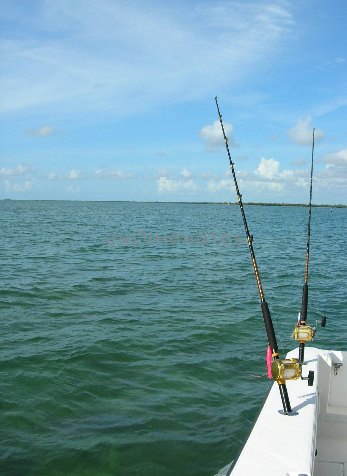   Fishing Rods on a sporstfishing vessel in the Biscayne Bay Park, Miami Florida        