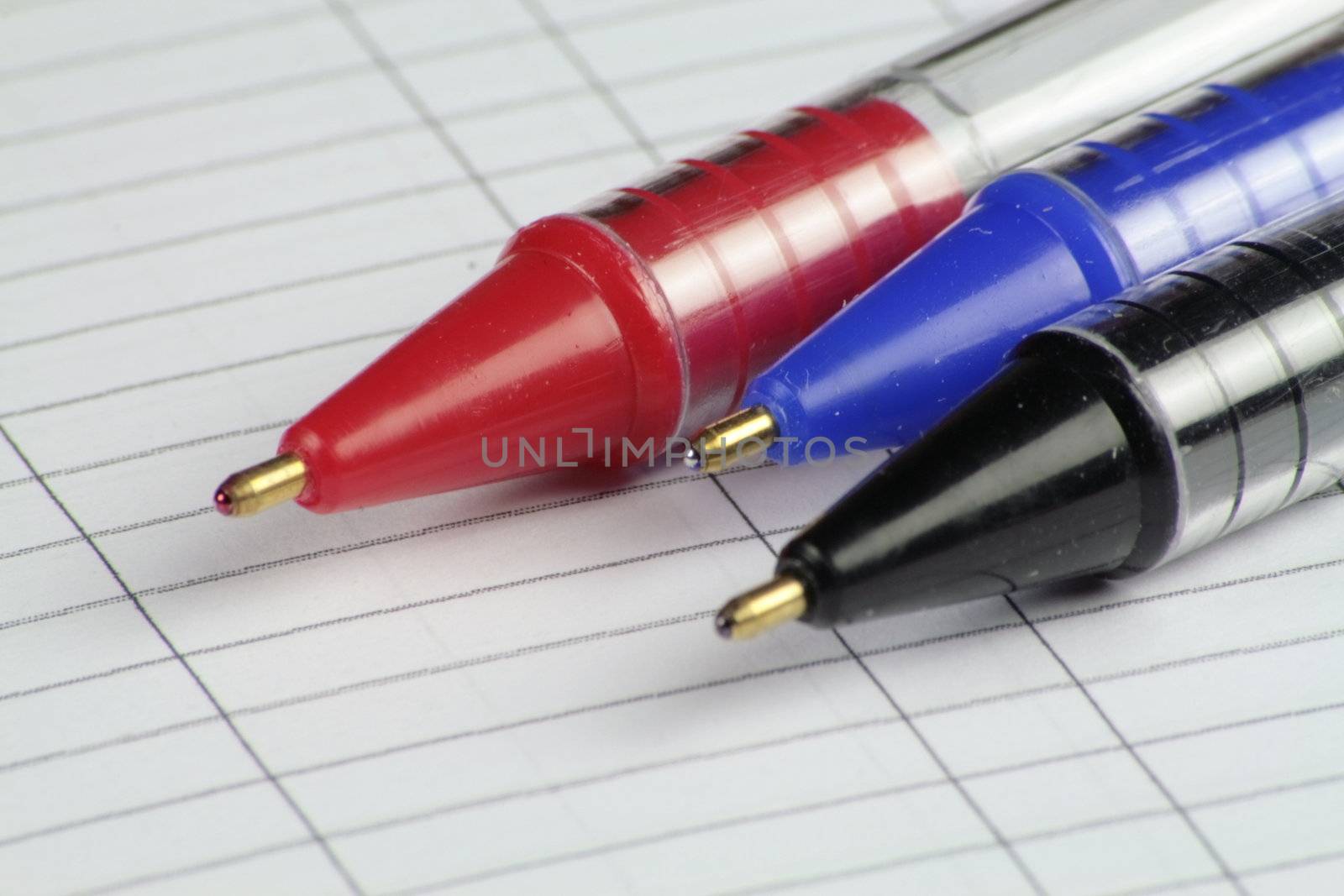 three coloured pens on lined notepaper