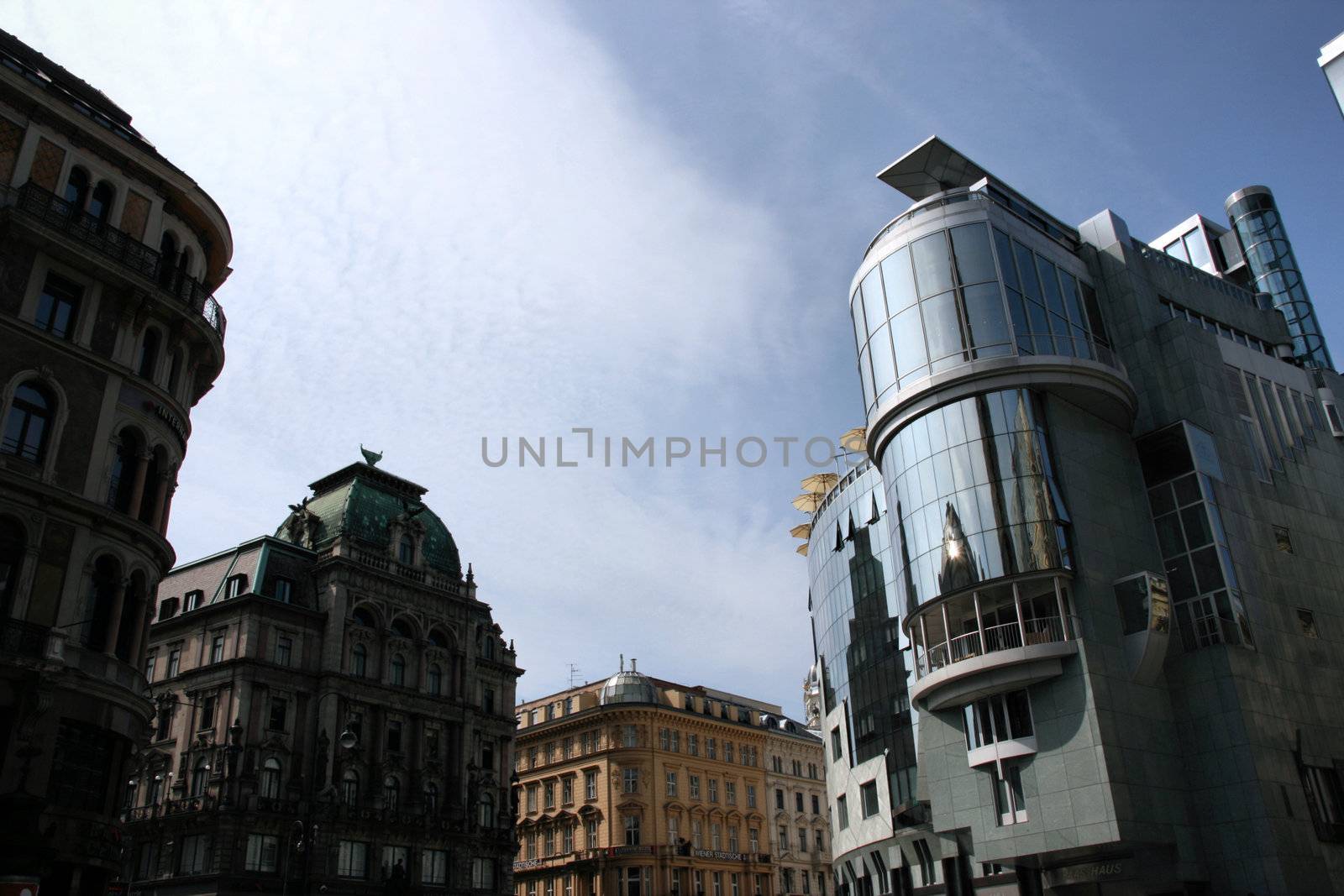 Vienna city centre - Stephansplatz and Haas Haus in summer.