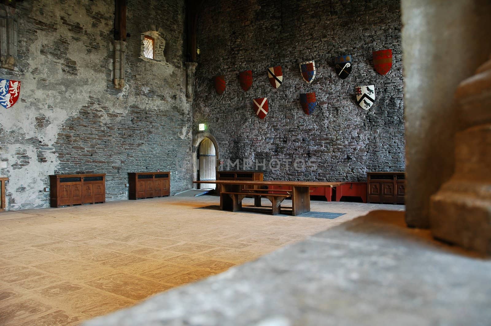 inside of caerphilly castle, horizontally framed picture