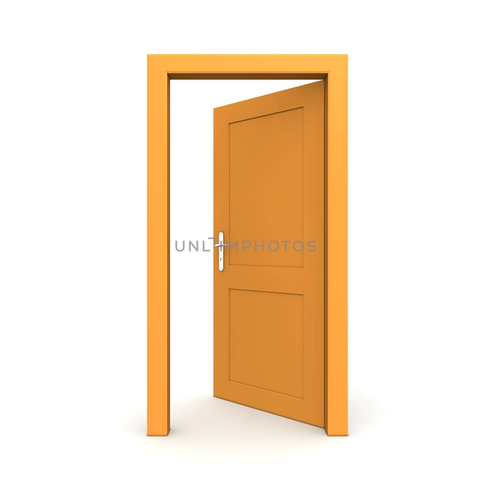 single orange door open - door frame only, no walls