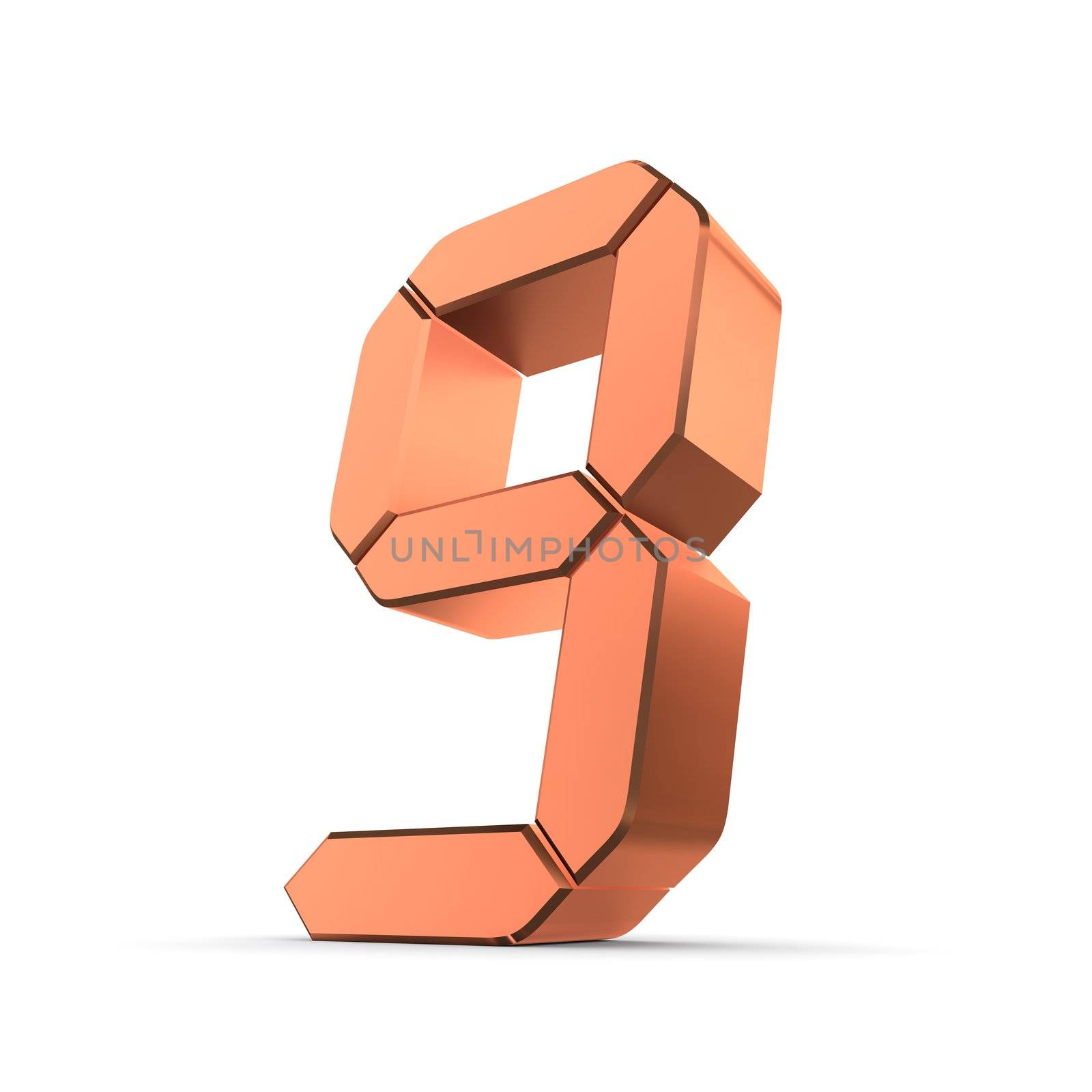 shiny 3d number 9 made of bronze/copper - LCD digit look